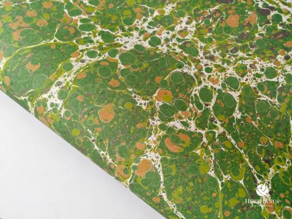 Papier marmurkowy zielony battal 2, papier marmoryzowany, papier marmurkowy malowany ręcznie na powierzchni wody, papier introligatorski, dla konserwatorów papieru, hertmanus, marbled paper