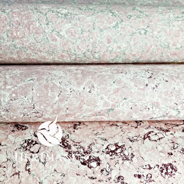 papier marmurkowy różowo-szary palatina zestaw 3, papier marmoryzowany, papier marmurkowy malowany ręcznie na powierzchni wody, papier introligatorski, dla konserwatorów papieru, hertmanus, marbled paper